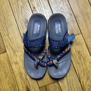 Skechers Outdoor Lifestyle Reggae Women 7 Blue Multi Color Chevron Sandals 40229
